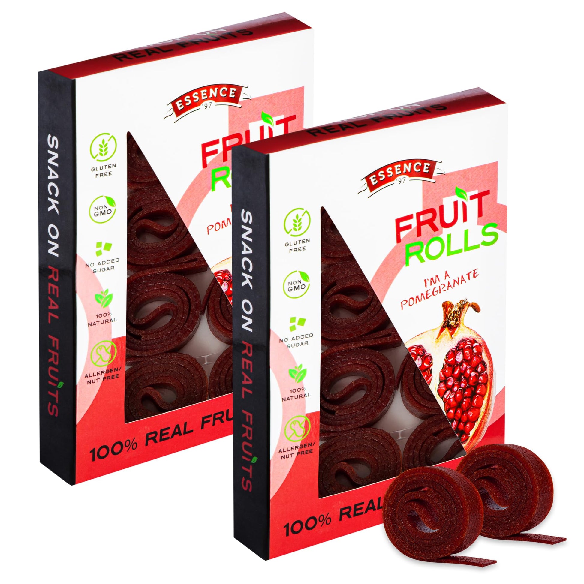 Essence 97 Fruit Roll Ups, Vegan Non-GMO Snacks, Natural Pomegranate, 16 Count