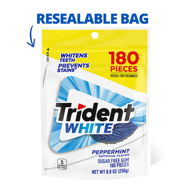 Trident White Sugar Free Gum, Peppermint, 180 Count (Packaging May Vary)