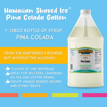 Hawaiian Shaved Ice Pina Colada Syrup, 128 Fl Oz, Gallon Size