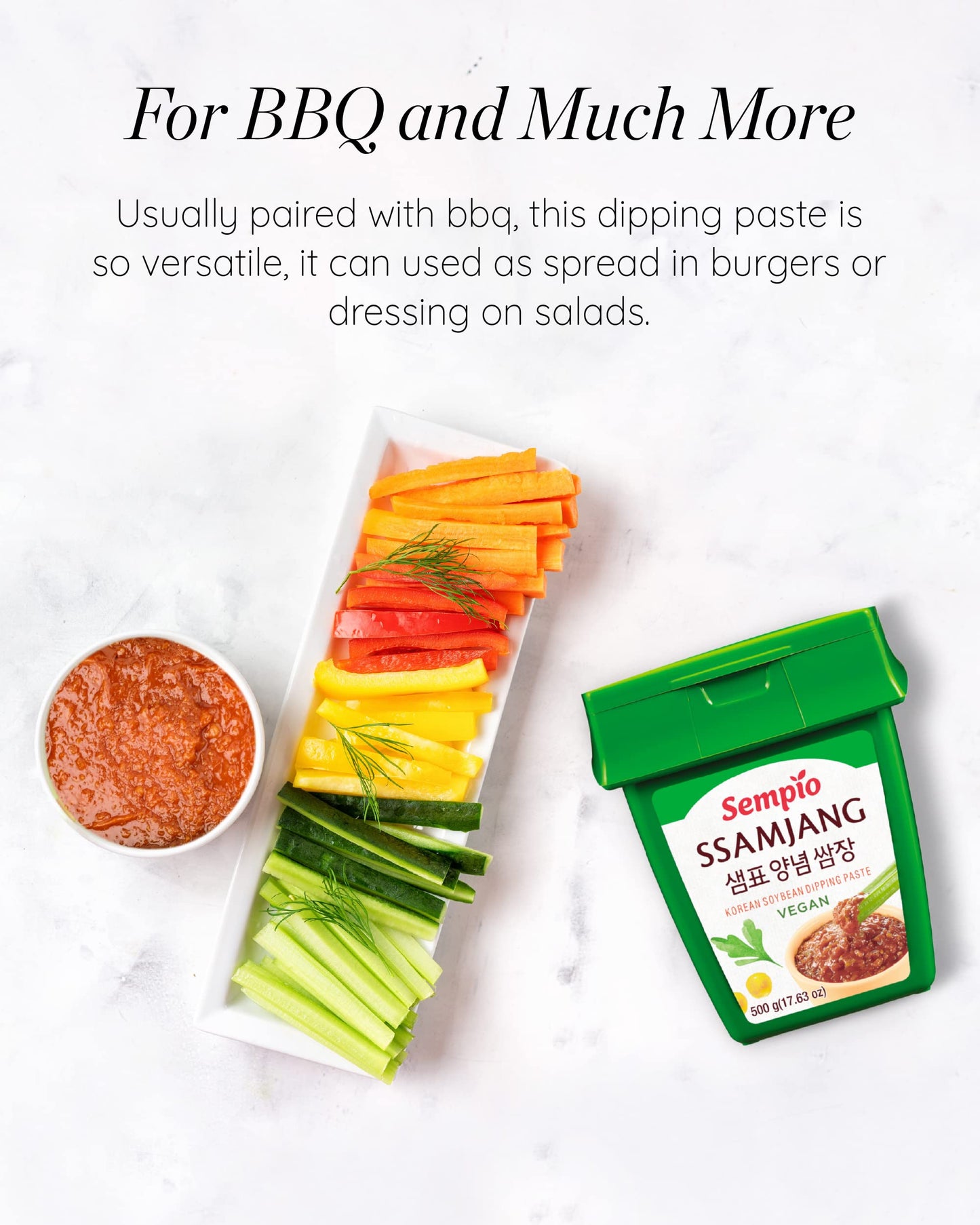 Sempio Vegan Ssamjang – Mild Seasoned Soybean Paste, Dipping Sauce For Korean Bbq, Meat And Vegetables, Mix Of Gochujang & Doenjang, Savory Condiment With Peppers (17.6Oz / 500G, Vegan, Non-Gmo)