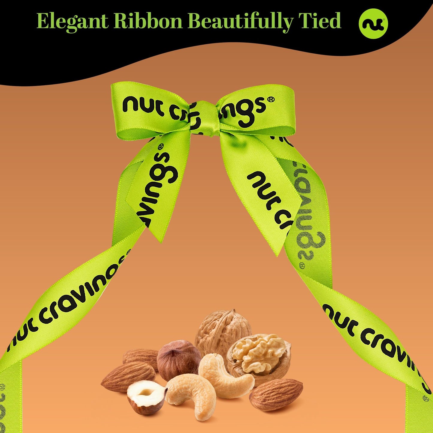 Nut Cravings Gourmet Collection - Diwali & Halloween Treats Mixed Nuts Gift Basket In Reusable Diamond Wooden Tray + Green Ribbo