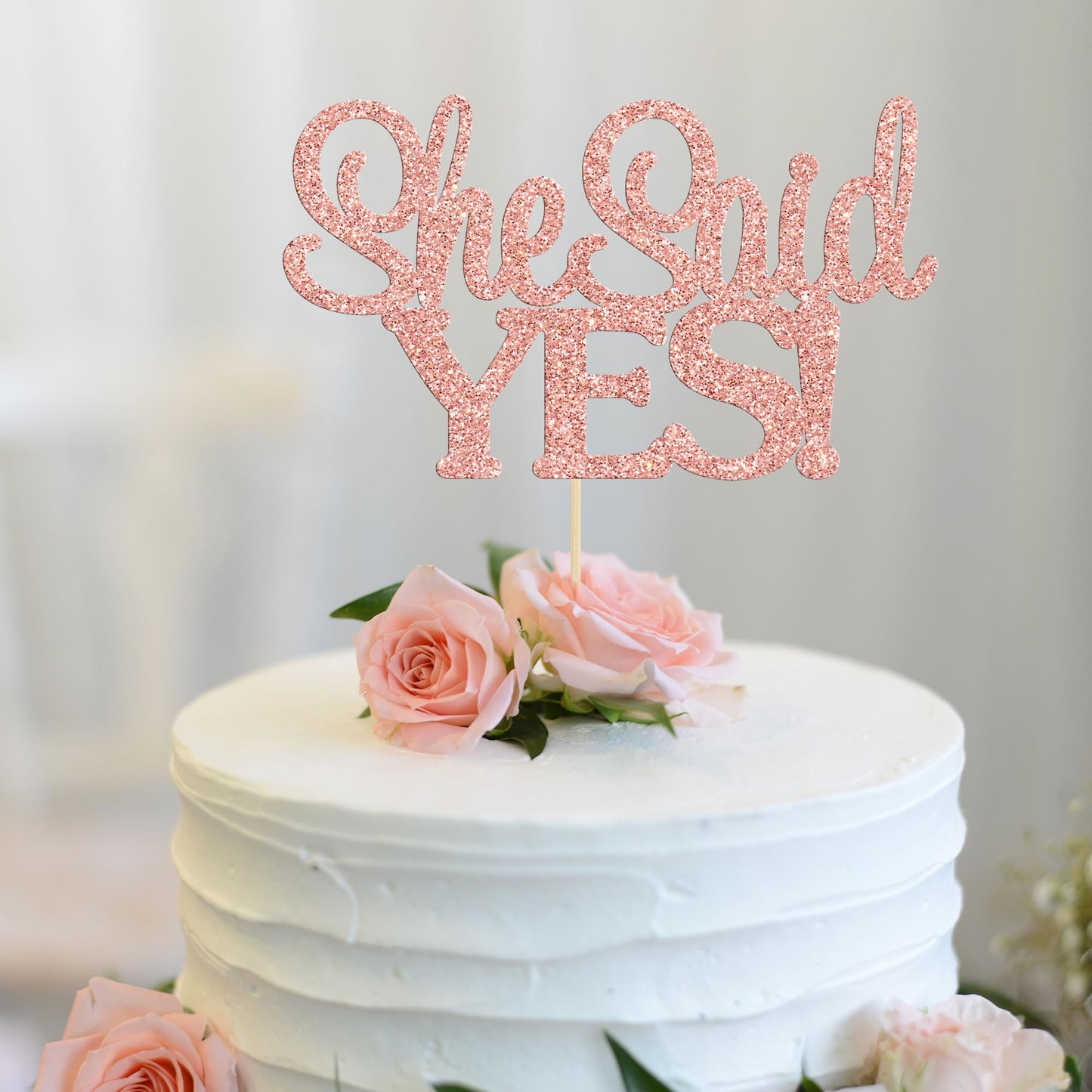 Gyufise Rose Gold Glitter 1Pc She Said Yes Cake Topper For Engagement Bridal Shower Wedding Shower Proposal Bachelorette Party D