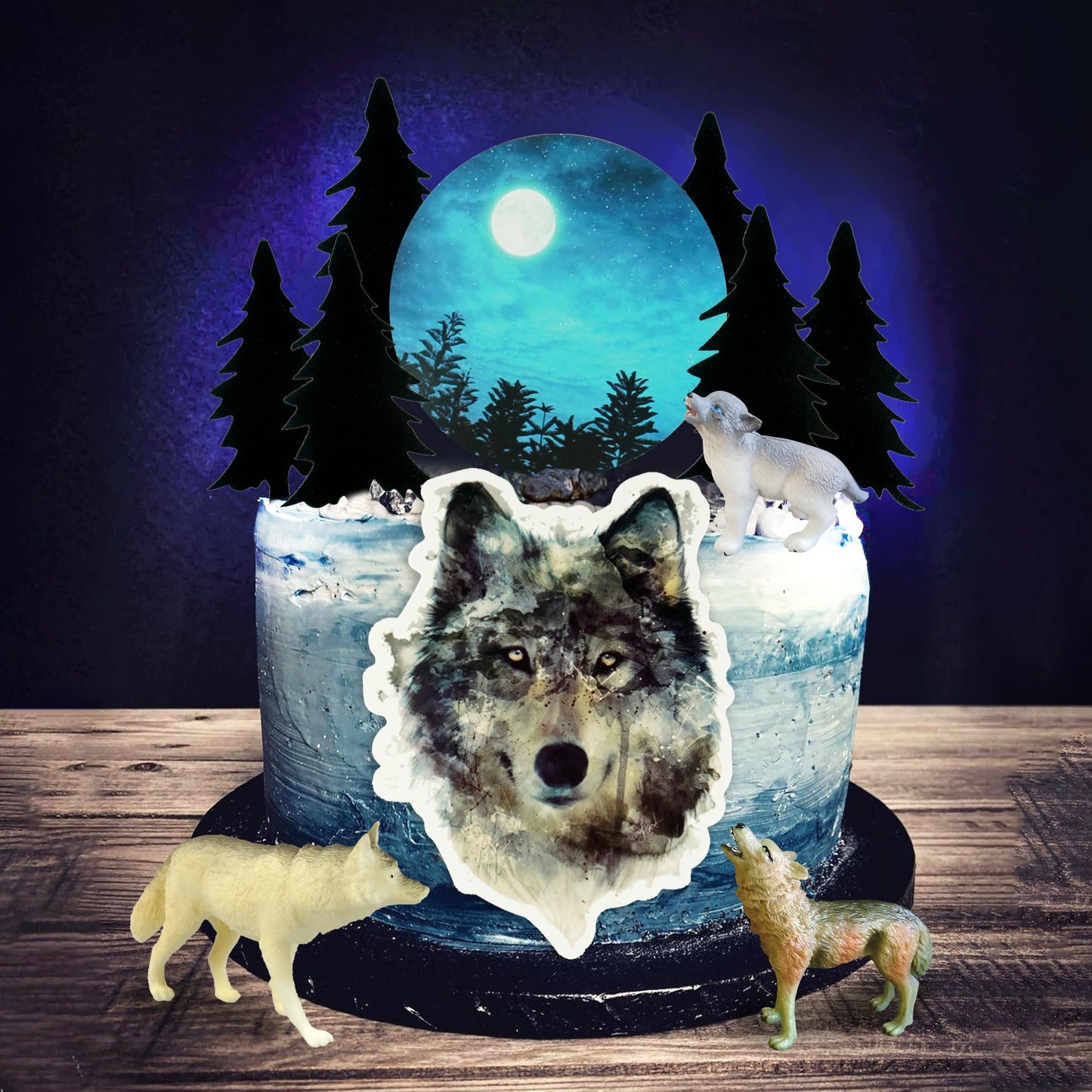13 Pcs Wolf Cake Topper Full Moon Cake Decor With Animal Figurine For Baby Shower Wolf Themed Wedding Birthday Party Supplies (G