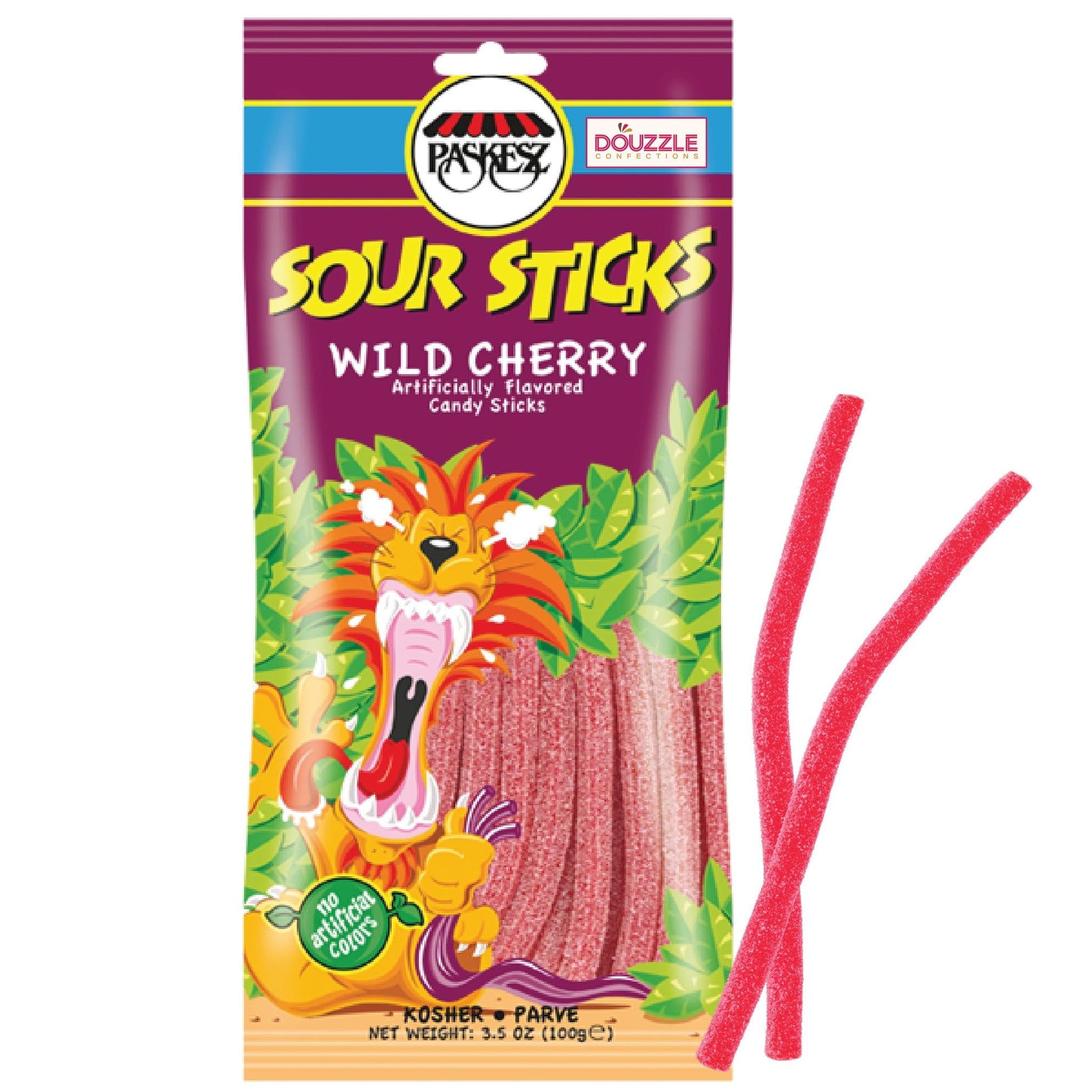 DOUzzle Back To School Sour Sticks Chewy Candy Straws Wild Cherry (3.5 OZ - 1 Pack) Goodie Bag Stuffer, Pinata Filler - Kosher P