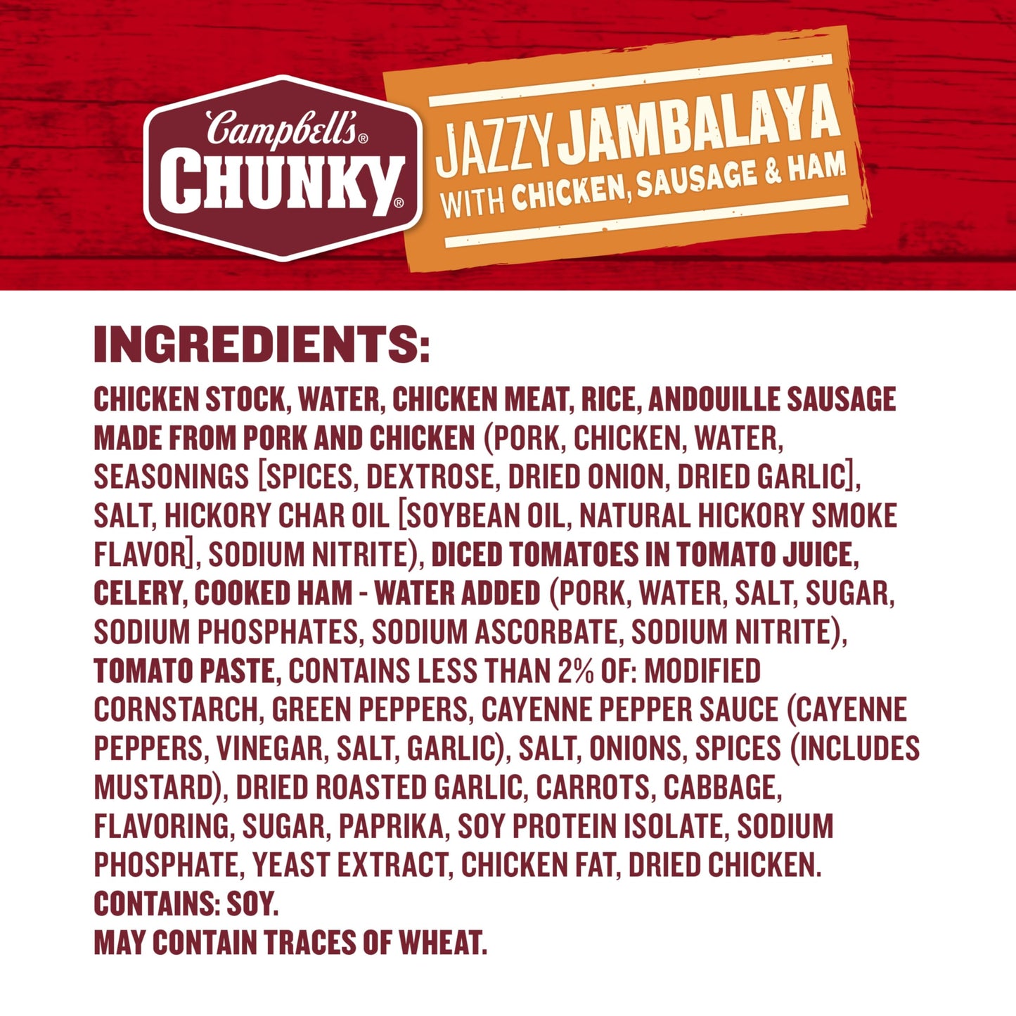 Campbells Chunky Soup, Jazzy Jambalaya with Chicken, Sausage and Ham Soup, 18.6 Oz Can
