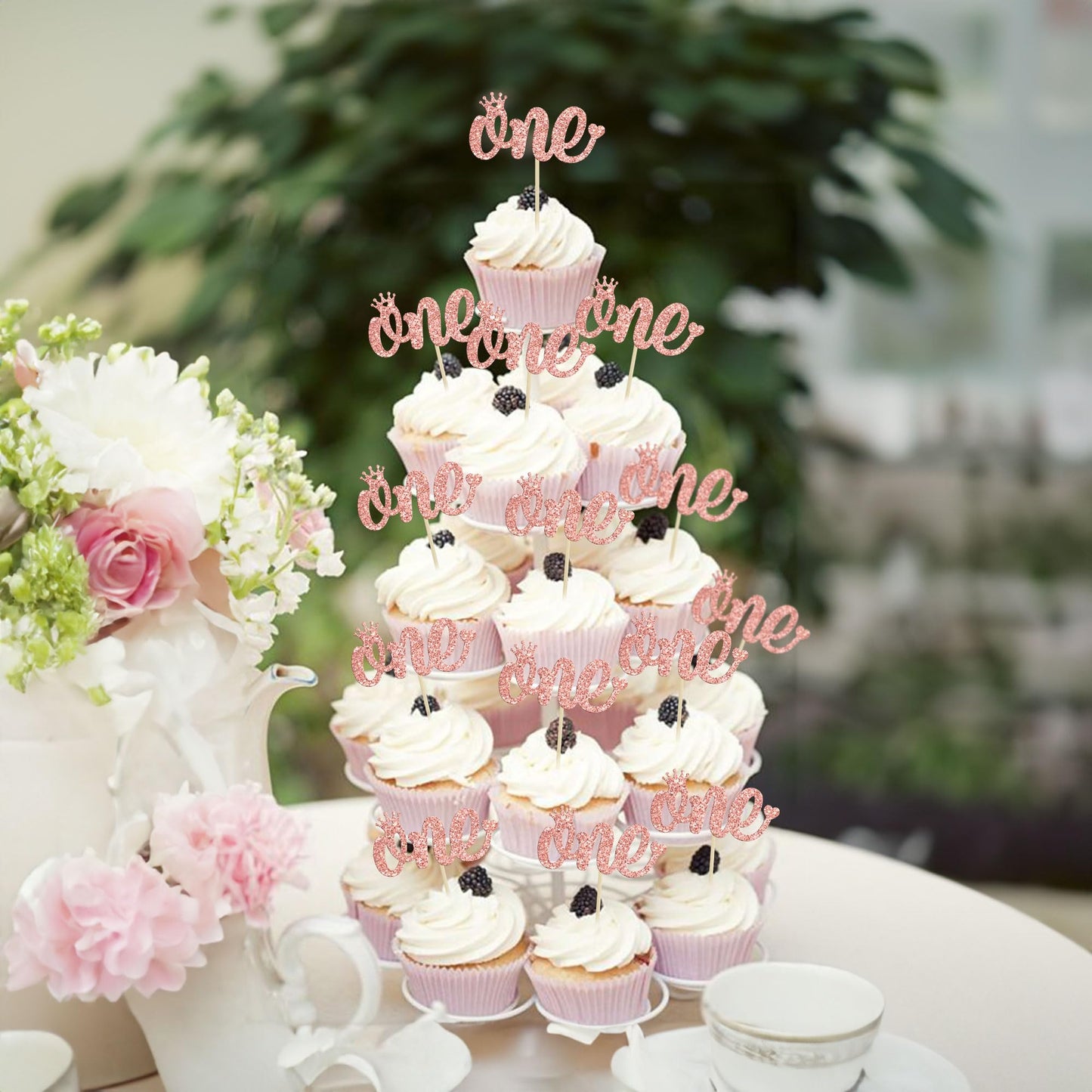 Gyufise 24 Pack Rose Gold One Cupcake Toppers 1St Birthday Cupcake Picks For Baby Shower Kids First Birthday Party Cake Decorati