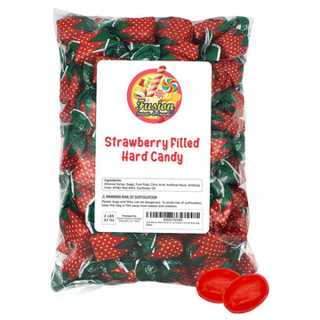 Strawberry Filled Hard Candy - 1 Pound Individually Wrapped Arcor Strawberry Bon Bons Candy - Bulk Bag