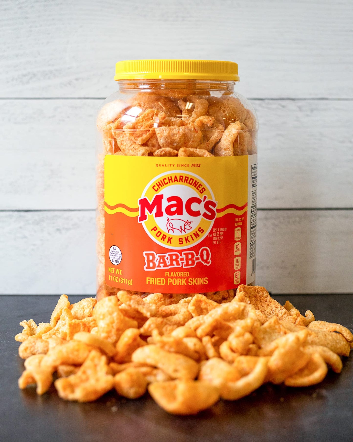 Mac'S Bbq Pork Skin Canisters, Organic, Gluten Free, Keto Friendly, 7.5Oz (Pack Of 3)