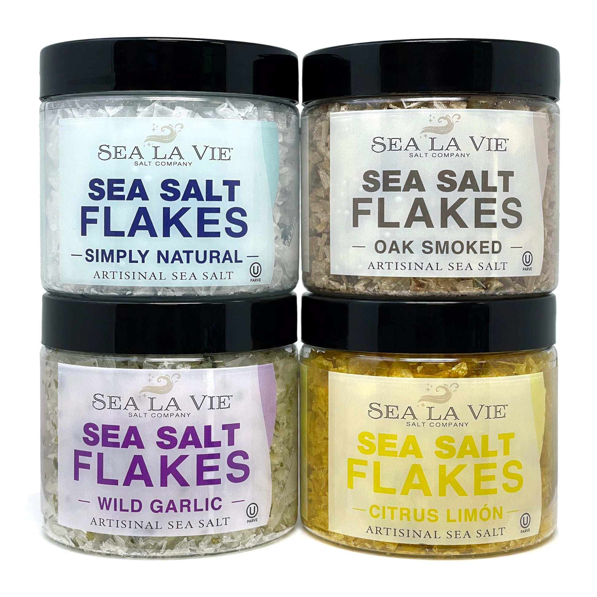 Sea La Vie  Salt Flakes  Set of 4 x 3.5 oz  Variety Pack  Kosher Handcrafted Gourmet Flakey Finishing Salt Pyramids from the Mediterranean Sea