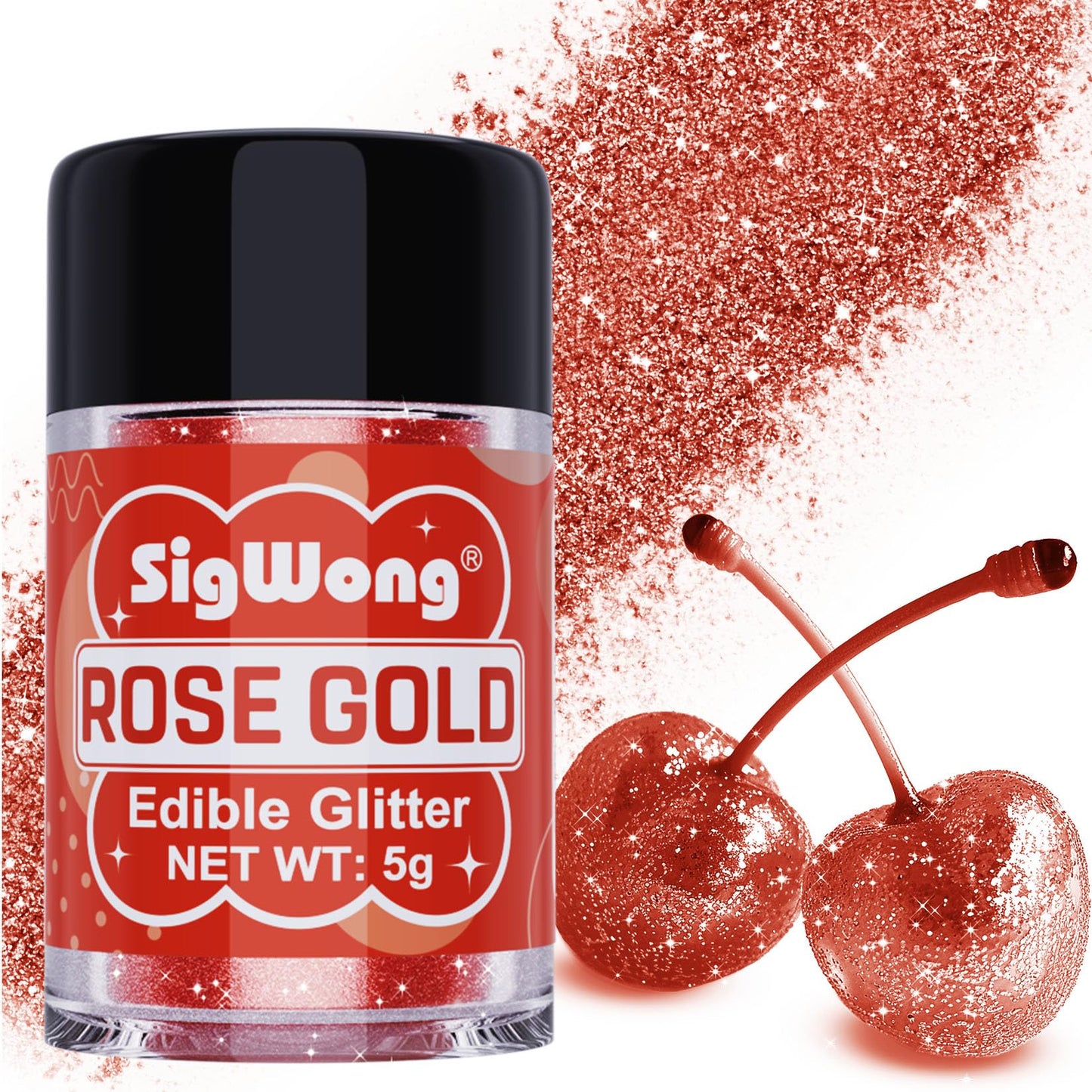 Rose Gold Edible Glitter - 5g Food Grade Cake Decorating Shimmering Glitter, Edible Sprinkle Luster Dust for Drinks, Chocolates,