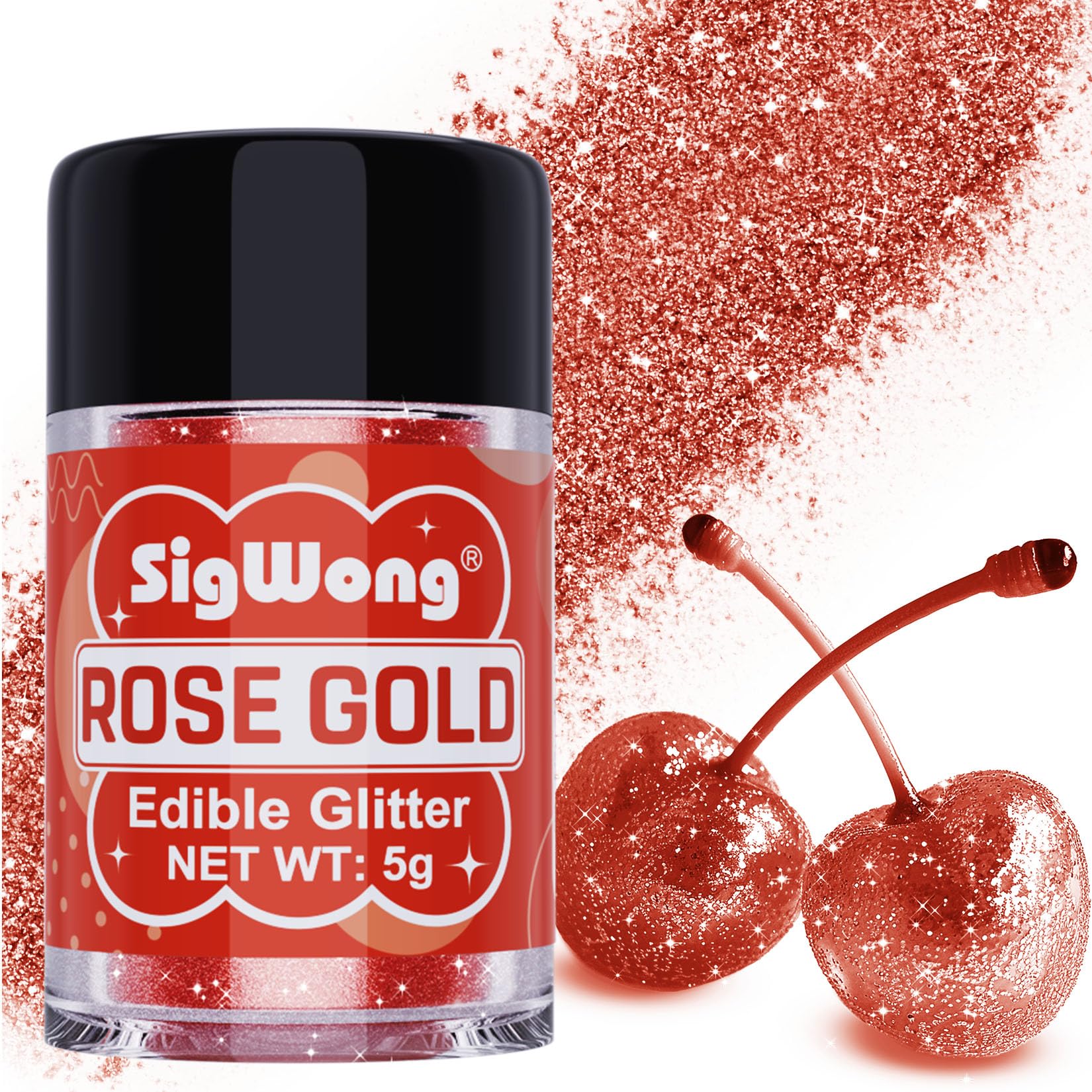 Rose Gold Edible Glitter - 5g Food Grade Cake Decorating Shimmering Glitter, Edible Sprinkle Luster Dust for Drinks, Chocolates,