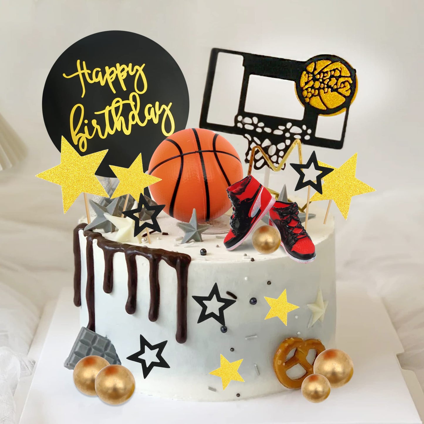 DRWATE 21 PCS Basketball Cake Toppers, Foam & Plastic Decoration for Sports Cake, Model GCMGG005