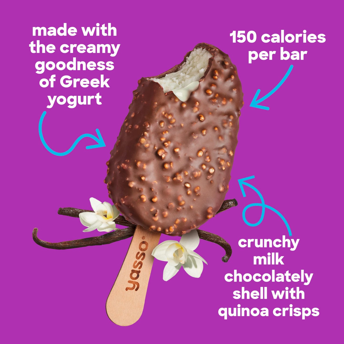 Yasso Frozen Greek Yogurt Bars Vanilla Chocolate Crunch Bars for a ridiculously creamy frozen snack Ridiculously creamy, made wi