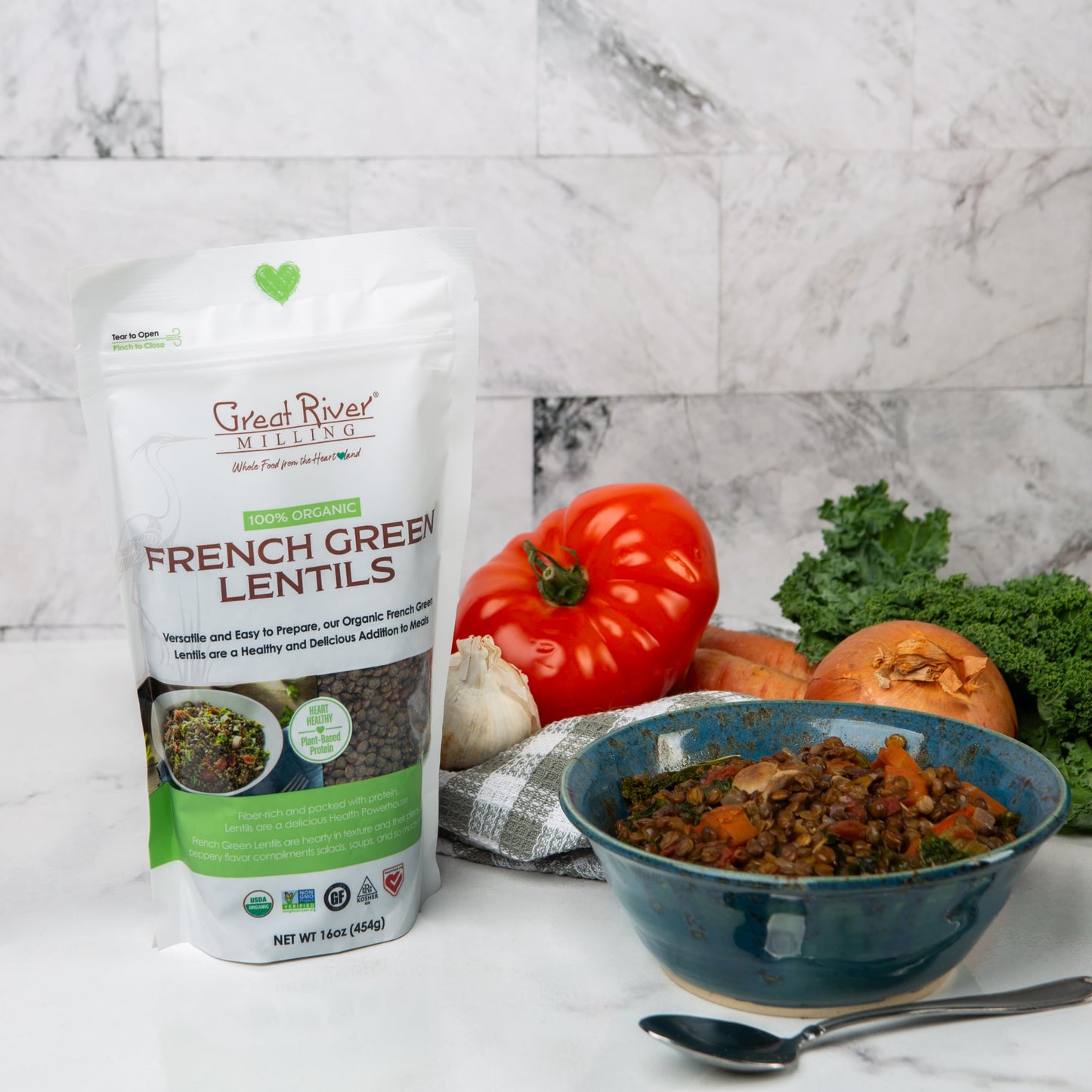 Great River Milling Organic French Green Lentils | Plant Based Organic Protein | Gluten Free | Kosher | Vegan | Organic Fiber |