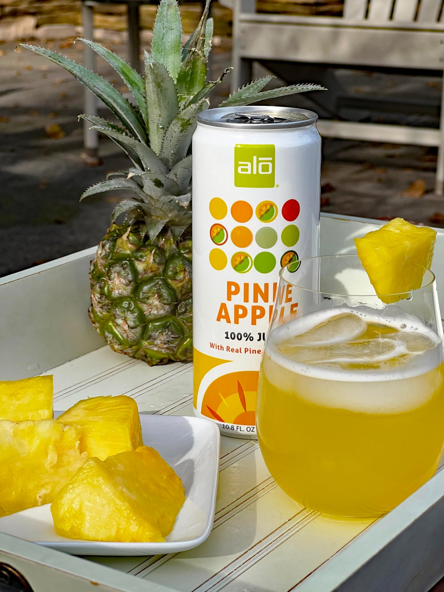 ALO Slim Can Juice, Pineapple Flavor, 10.82 fl oz, Pack of 12, 100% Natural, Plant-Based Beverage