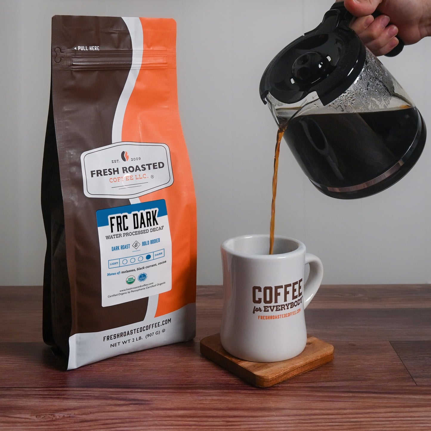 Fresh Roasted Coffee Organic FRC Dark Roast Decaf Whole Bean 2 lb Fair Trade