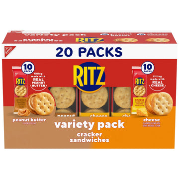 RITZ Peanut Butter and Cheese Sandwich Crackers Variety Pack, Lunch Snacks, 20 Snack Packs (6 Crackers Per Pack)