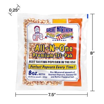 8 Oz Popcorn Packs - Pre-Measured, Movie Theater Style, All-In-One Kernel, Salt, Oil Packets For Popcorn Machines By Great North