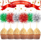 Chinco Foil Firework Cupcake Toppers, 100 Pcs, Wood, Silver/Red/Green, Model Chinco-8882
