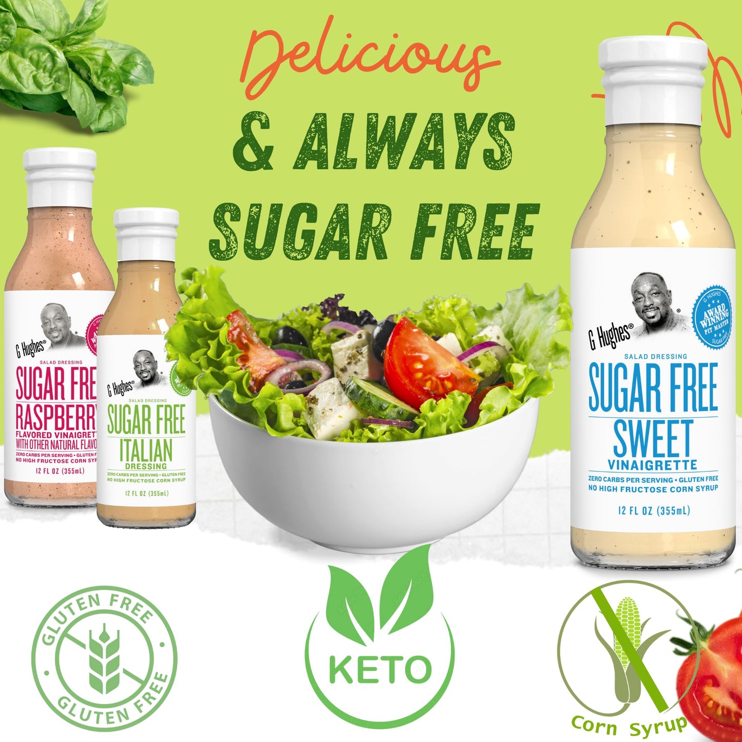 G Hughes Sugar Free Sweet Vinaigrette Dressing - Sugar Free Vinaigrette Dressing, Gluten Free Salad Dressings, Keto-Friendly Vinaigrettes, Sugar Free Salad Dressings - 12 Oz (3-Pack)