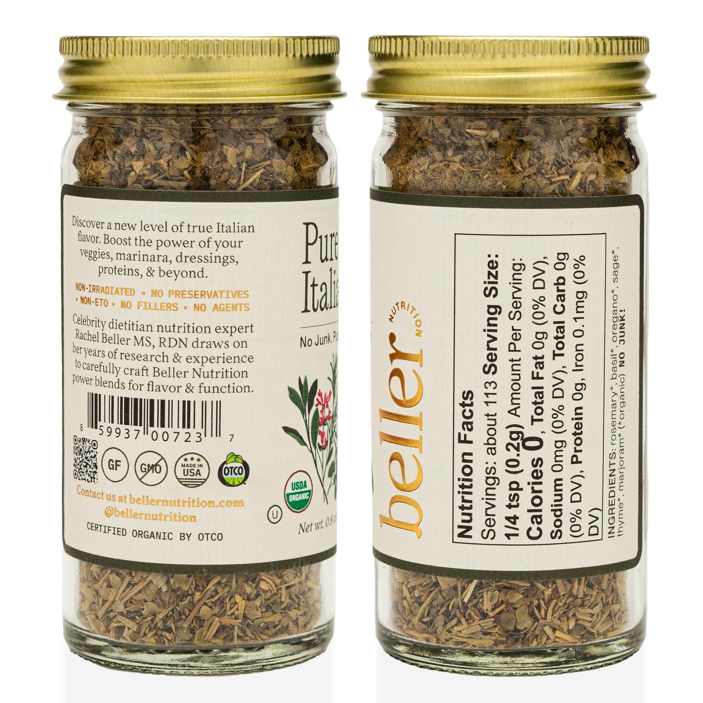 Pure Italian | 0.8 Oz | Organic Italian Seasoning Spice Blend For Authenticate Italian Cooking Made With Real Organic Herbs And