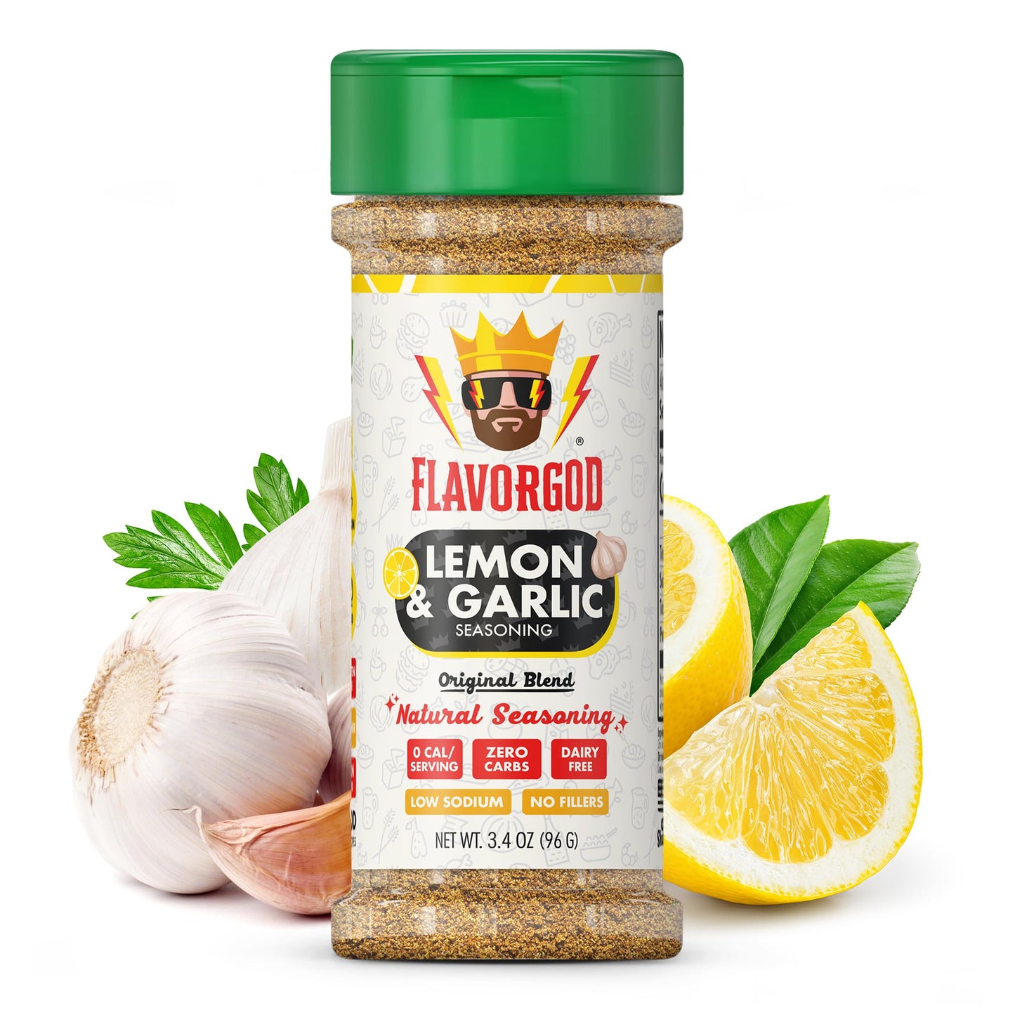Flavor God Lemon Garlic Seasoning Mix - All Natural, Low Sodium, Vegan, Keto Friendly - Pack of 1