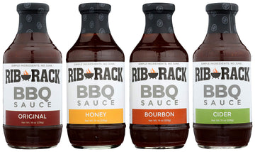 Rib Rack BBQ Sauce Variety Pack - Original, Sweet Honey, Southern Bourbon, Campfire Cider, 4 Count, 1.18 Pound