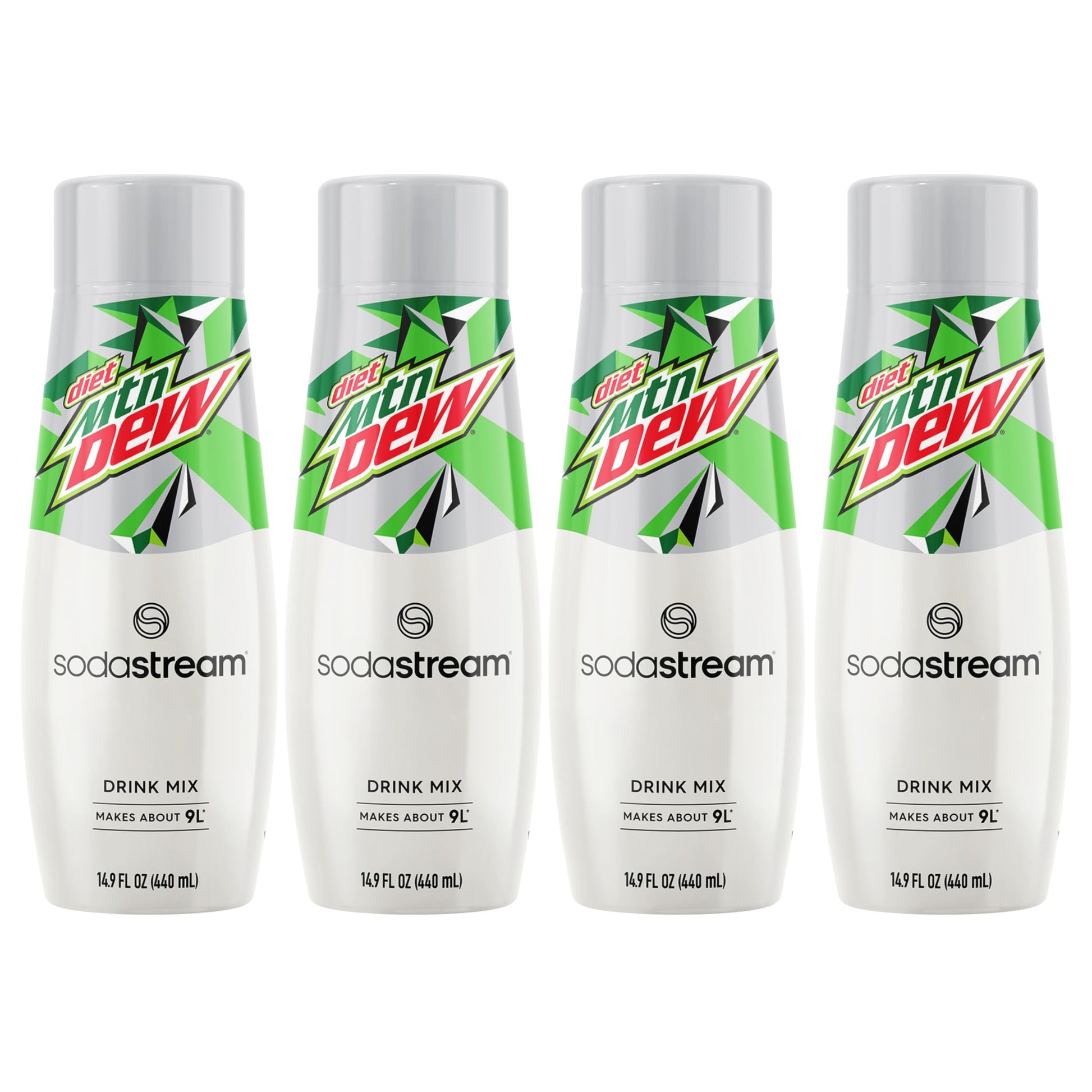 SodaStream Diet Mountain Dew Soda Drink Mix, Zero Calories, 51mg Caffeine, 14.9 Fl Oz (Pack of 4)
