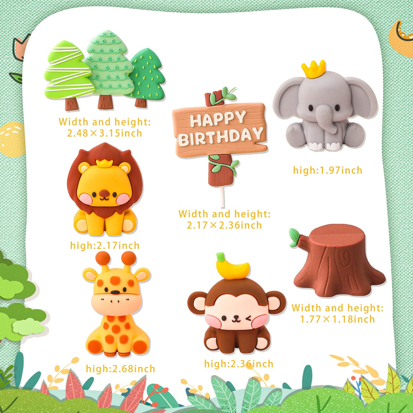 Jevenis Jungle Animals Cake Decoration Wild One Cake Decoration Safari Cake Decoration Giraffe Elephant Lion Tiger Cake Jungle A