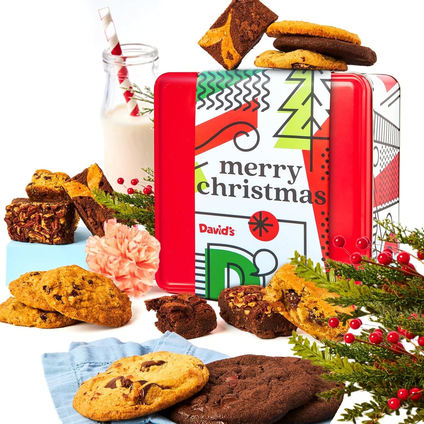 Davids Cookies Cookies & Brownies Assortment - Freshly Baked Gourmet Holiday Treats - Festive Bakery Dessert Gift Box - Assorted
