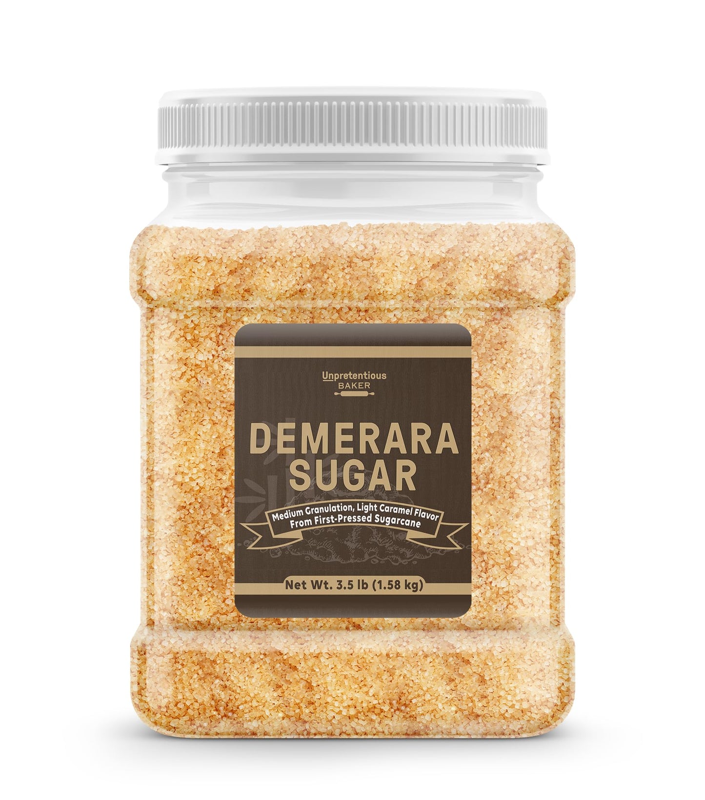 Unpretentious Demerara Sugar 3.5 Pounds, Food Storage, Raw First-Pressed Sugarcane Crystals For Drinks & Baking