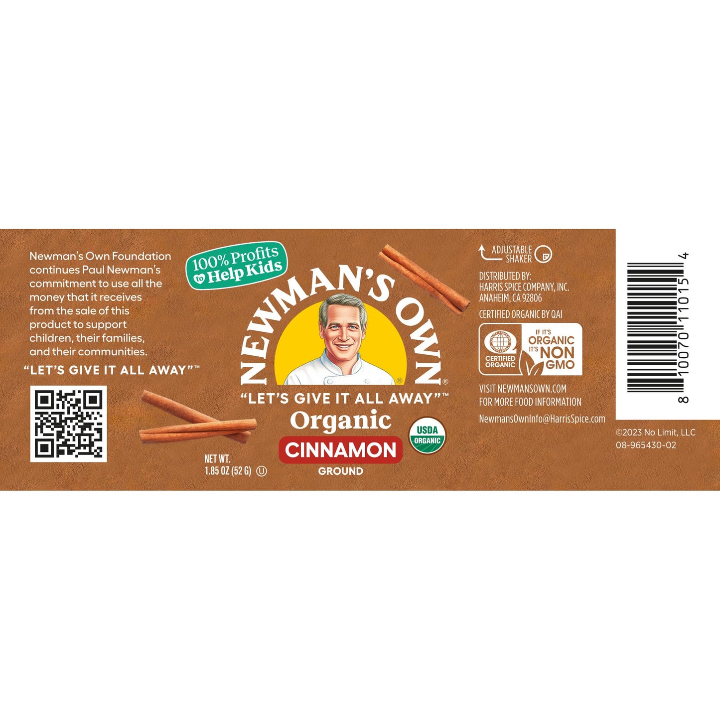 Newman'S Own Organic Ground Cinnamon; Usda Certified Organic; Non-Gmo; Kosher; 1.85 Oz Bottle