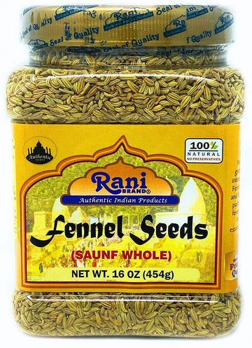 Rani Fennel Seeds (Saunf Sabut) Whole Spice 16Oz (1Lb) 454G Pet Jar All Natural Gluten Friendly Non-Gmo Vegan Indian Origin