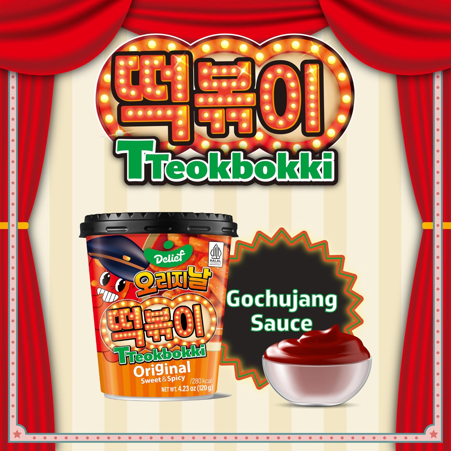 Delief Tteokbokki Cup Original Flavor (Sweet And Spicy) 4.23Oz(120G) Korean Street Food Korea Instant Rice Cake Snack, 2 Packs