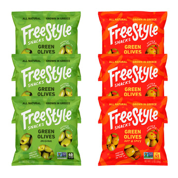 Freestyle Snacks Olive Snack Packs - Jumbo Pitted Green Olives, All Natural, 1.1oz (6 Pack)