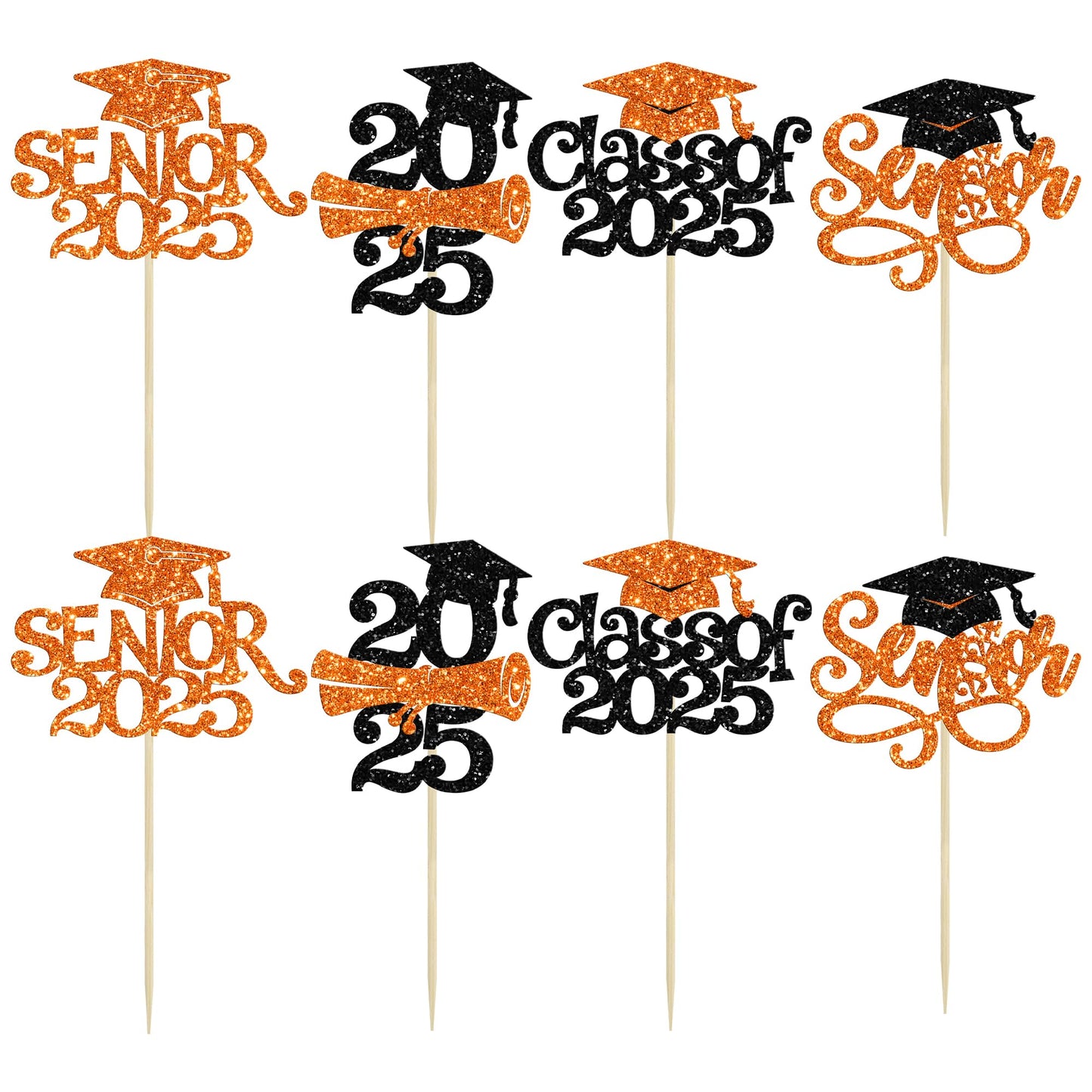 Gyufise 24Pcs 2025 Senior Graduation Cupcake Toppers With Glitter Senior Class Of 2025 Cupcake Picks Senior 2025 Cupcake Decorat