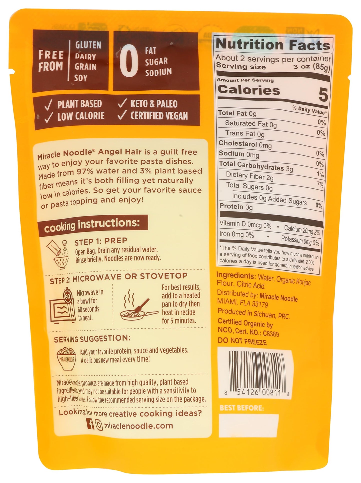 Miracle Noodle Organic Plant Based Angel Hair Noodles, 7 Oz