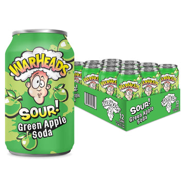 Warheads Soda - Sour Fruity Soda with Classic Flavors - Pack of 12, 12oz Cans - Green Apple Flavor