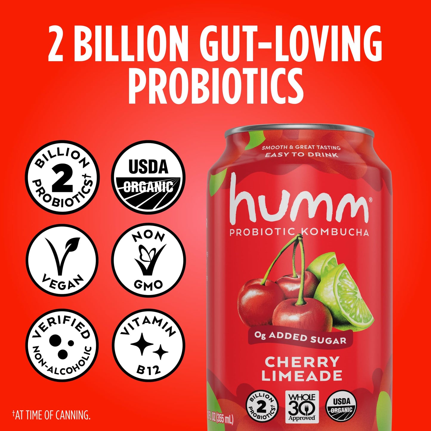 Humm Whole30 Approved Kombucha, Cherry Limeade, Organic, Vegan & GMO Free (12 Pack)