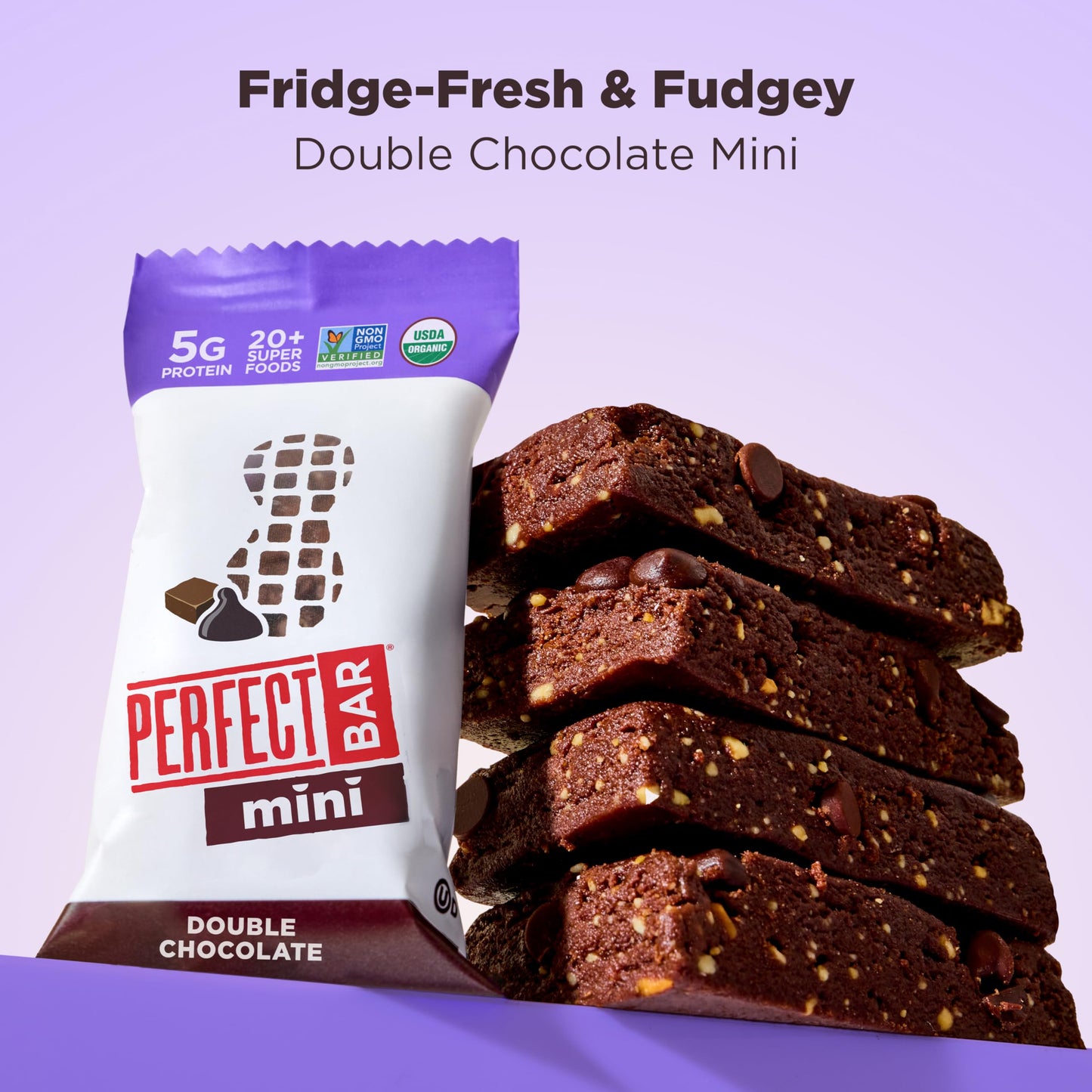 Perfect Bar Mini  Double Chocolate Protein Bar  Protein Snack  Snack Bar  Organic  Gluten Free  Soy Free  Non GMO  No Sugar fermented-style flavors  .88 Ounce Bar  24 Count