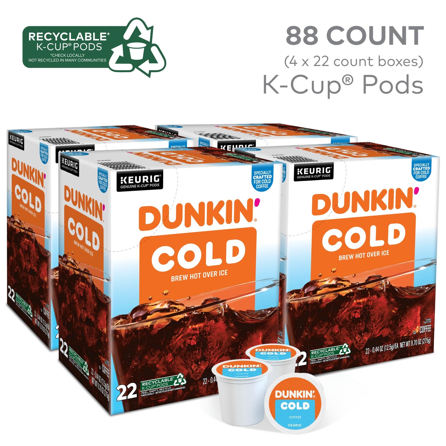 Dunkin Brew Over Ice Keurig Single Serve K-Cup Pods, 4.14 Oz, 22 Pods Per Pack, Case Of 4 Packs
