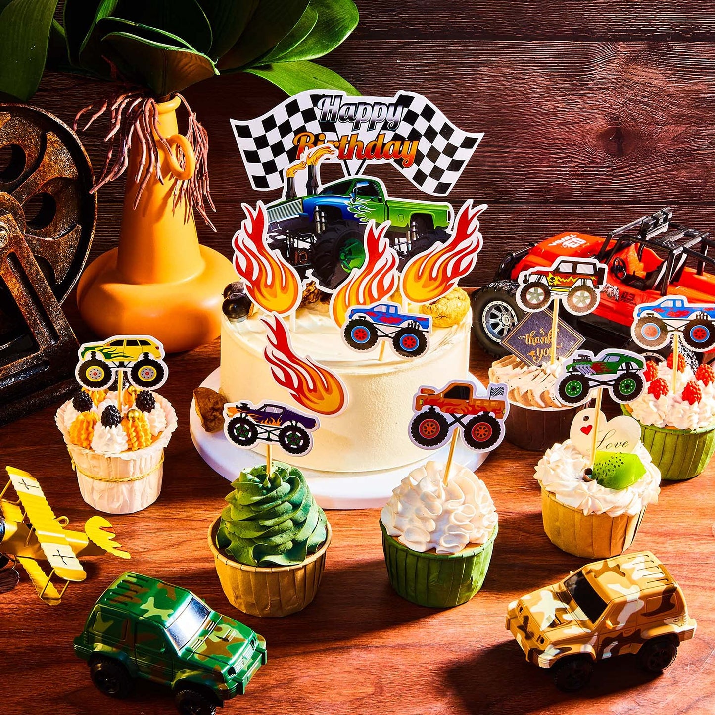 Censen 48 Pcs Truck Cake Topper Birthday Party Supplies Truck Cake Decorations Racing Car Birthday Cake Cupcake Topper Blaze Bir