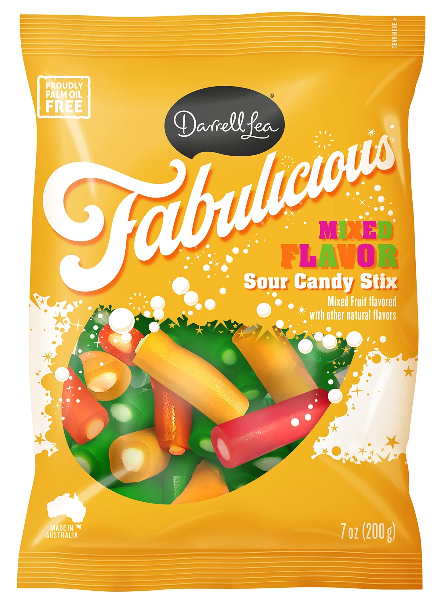 Darrell Lea Fabulicious Mixed Flavors Sour Candy Stix, 7 Ounce (Pack Of 1) | Soft And Tangy, No Artificial Flavors, Palm Oil Fre