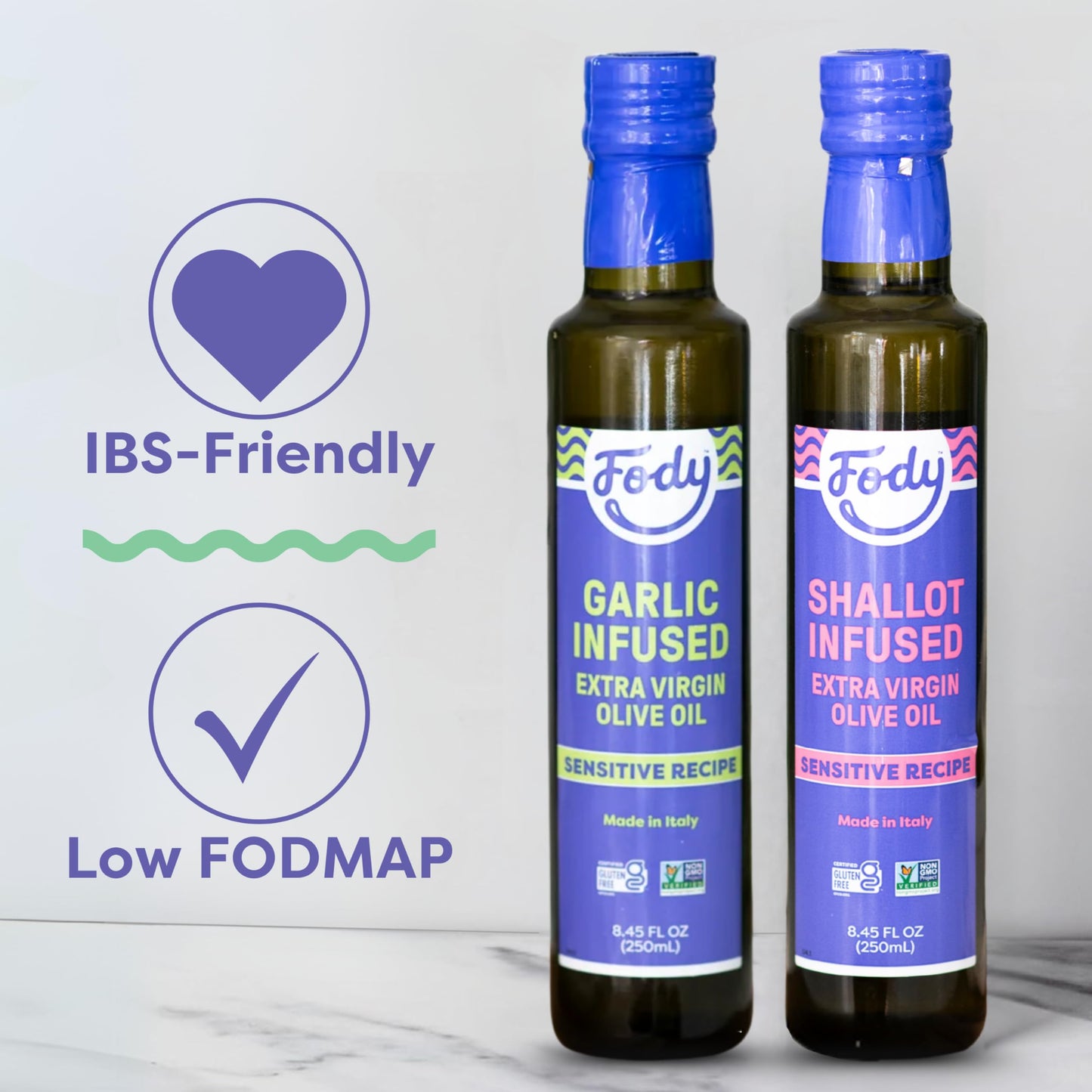 Fody Foods Garlic & Shallot Infused Olive Oil, Low FODMAP, Vegan, 8.45 Oz (Pack of 2), Gluten Free, Made in Italy