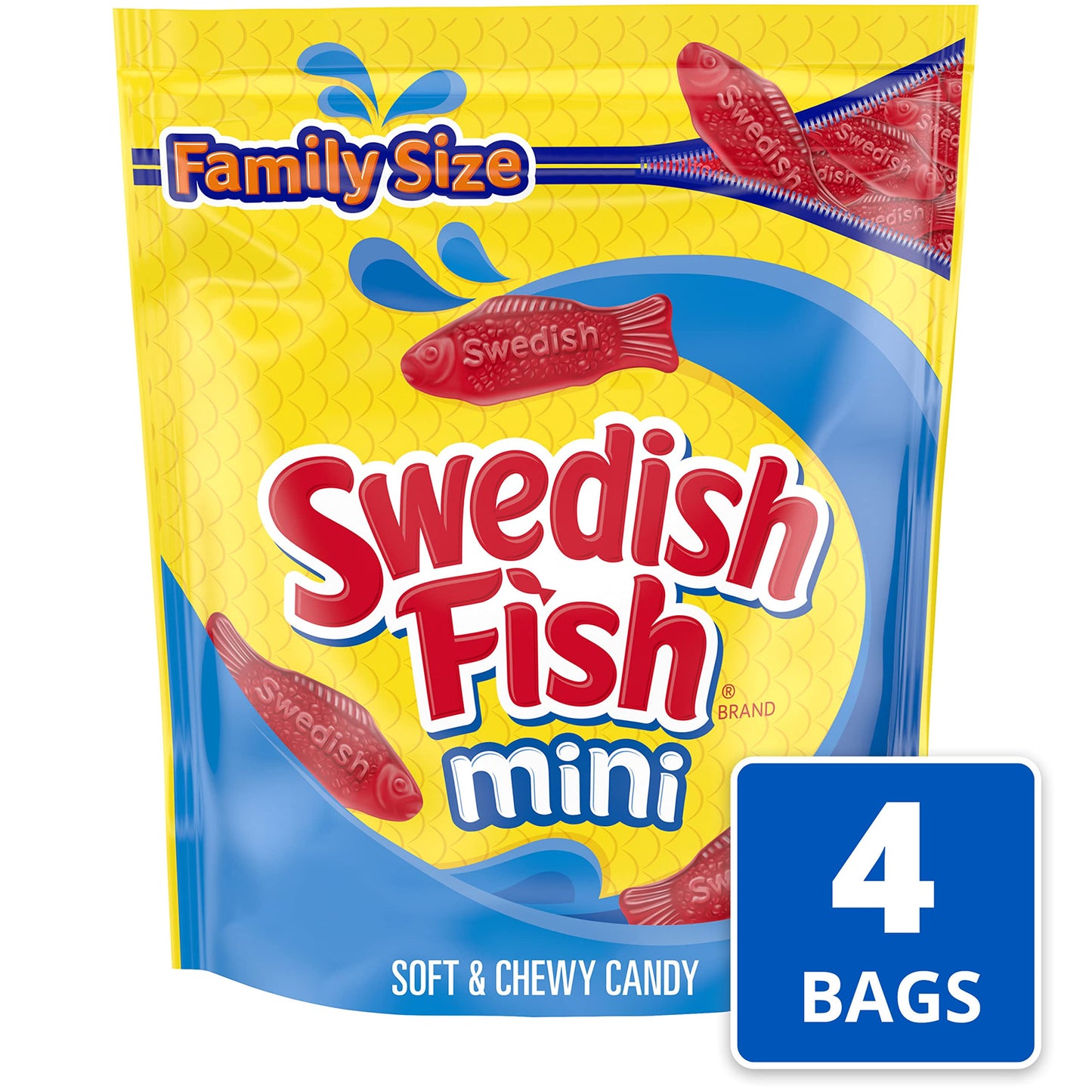Swedish Fish Mini Soft & Chewy Candy, Family Size, 4 - 1.8 Lb Bags