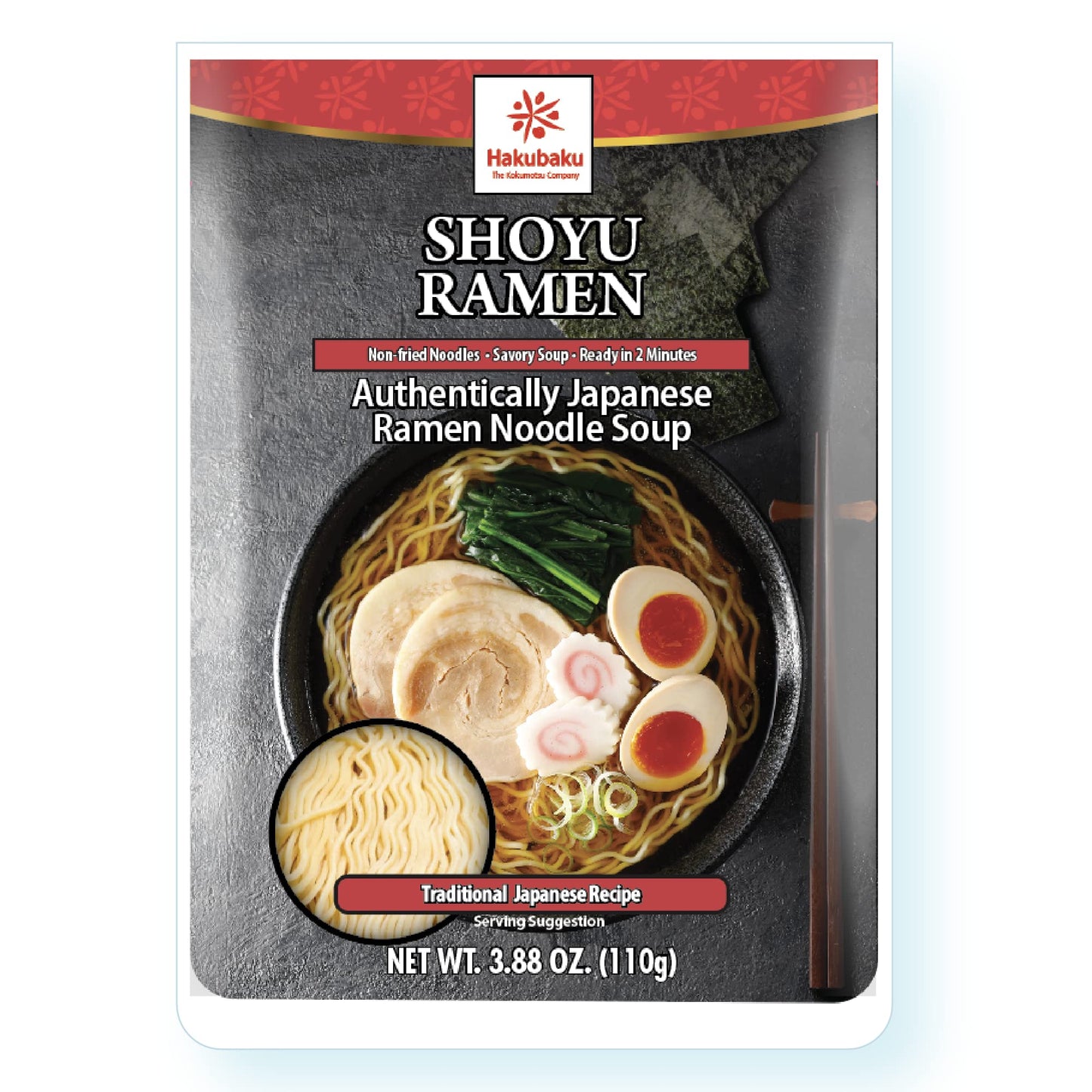 Hakubaku Japanese Ramen Noodle Soup, SHOYU, 3.88oz (Pack of 6), Authentic Japanese ramen non-fried & soft noodles, shelf-stable