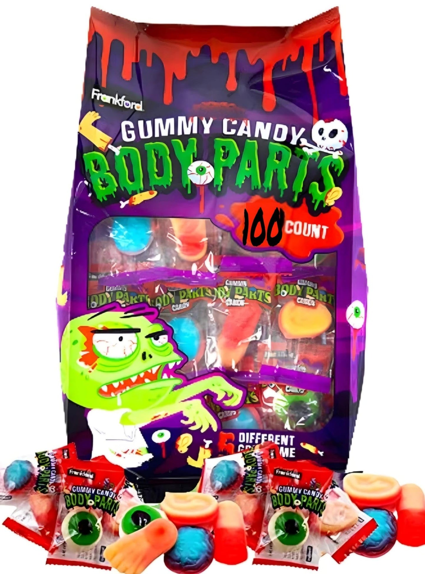 Assorted Halloween Gummy Body Parts Bag, 100 Pieces