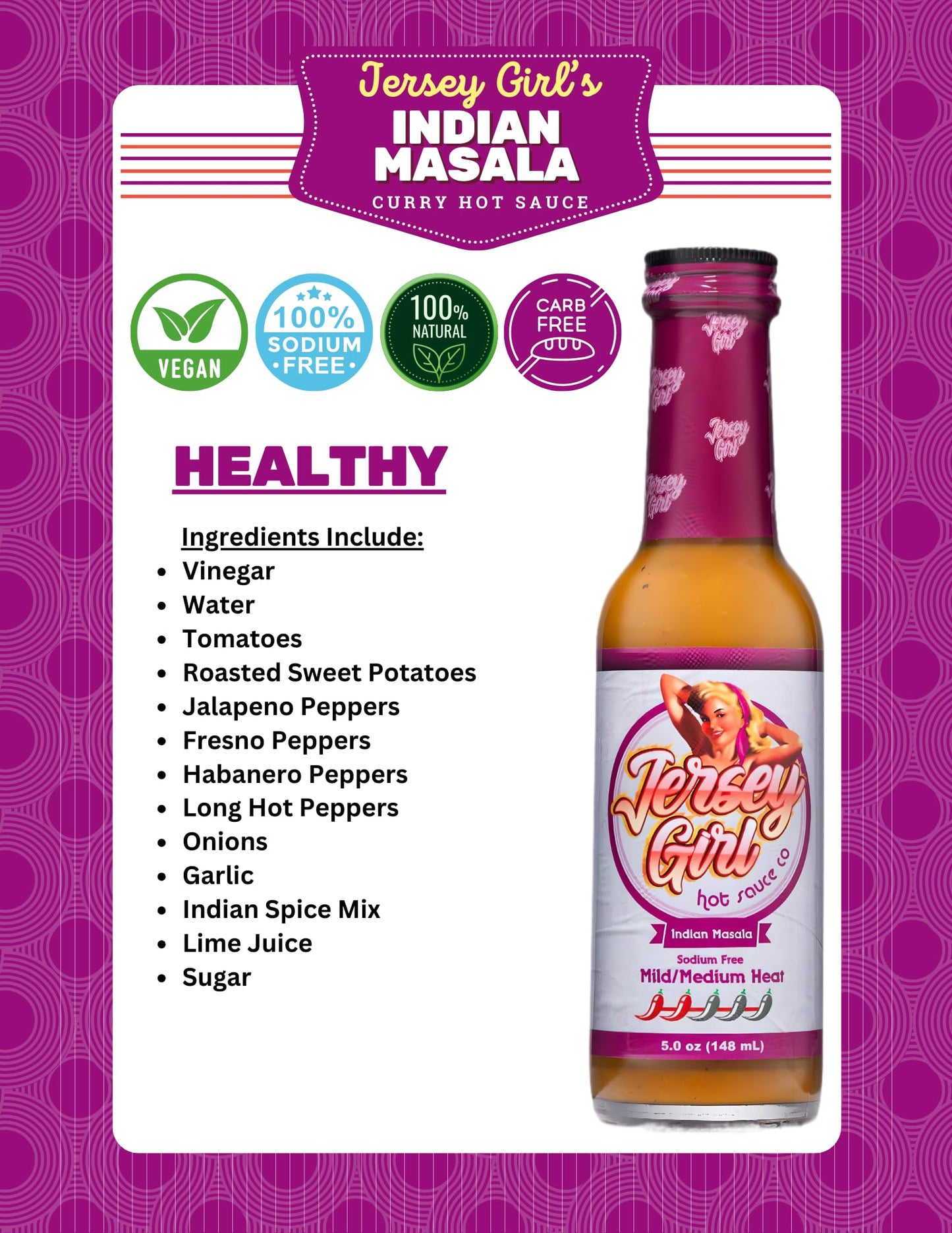 Jersey Girl Indian Masala Habanero Hot Sauce 5Oz | Keto Friendly | No Added Salt, Naturally Sodium Free | Flavors Of Curry, Cori
