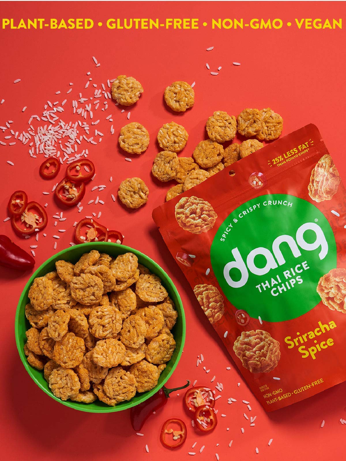 Dang Sticky Rice Chips | Sriracha Spice | 12 Pack | Vegan, Gluten Free, Non Gmo Rice Crisps, Healthy Snacks Made With Whole Food