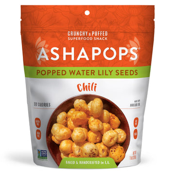 AshaPops Chili Flavored Popped Water Lily Seeds, 1 oz (Pack of 1) - Gluten-Free, Vegan, Paleo, Nut-Free, Corn-Free, Soy-Free, No